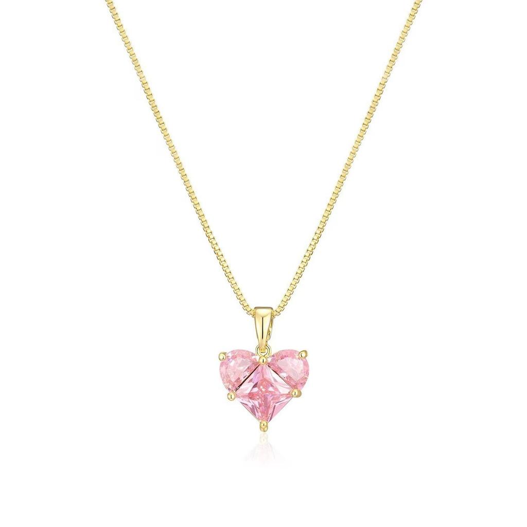 Pink Love Pendant Necklace New Simplicity Temperament Collarbone Chain Sweet Peach Heart Accessories