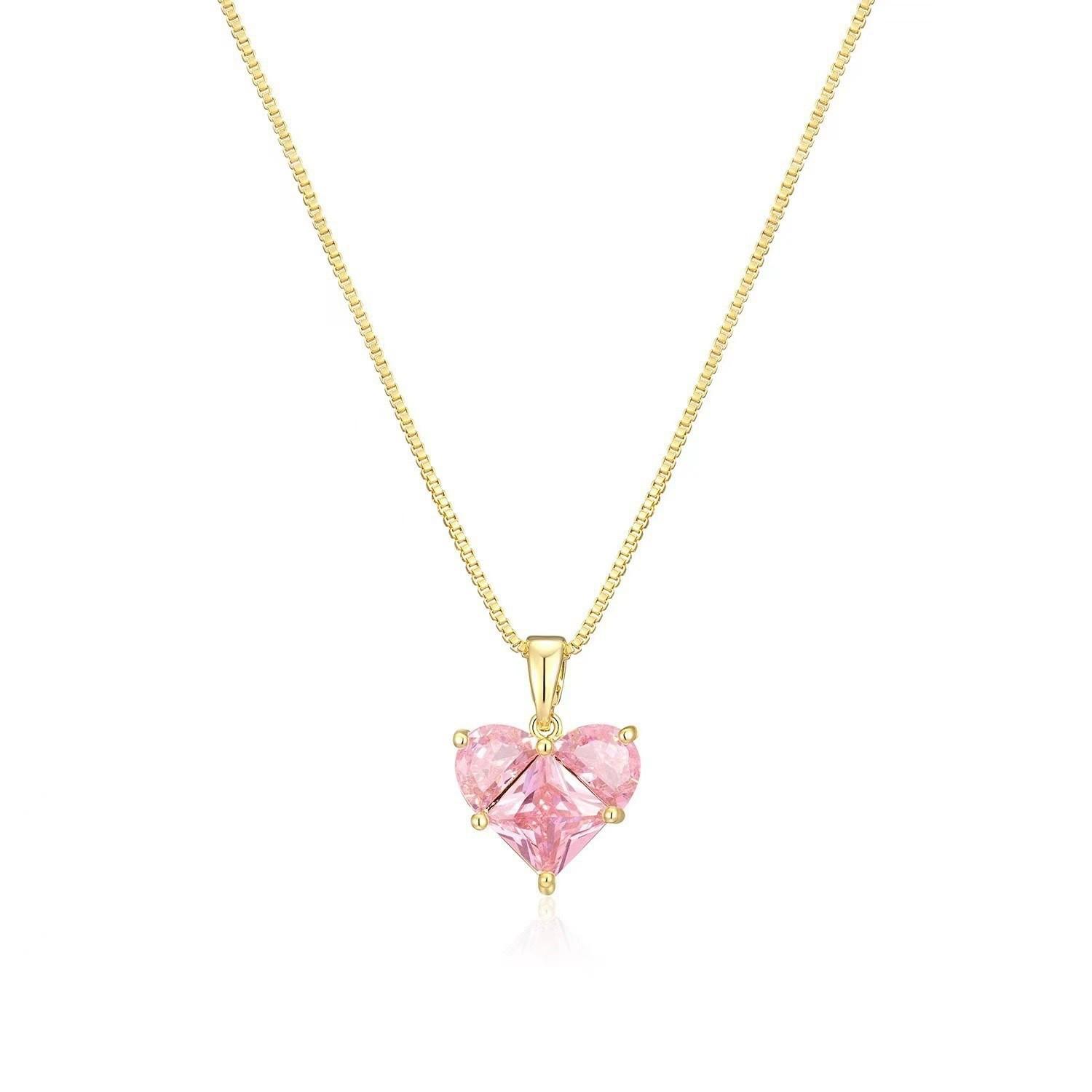 

Pink love pendant necklace new simplicity temperament collarbone chain sweet peach heart accessories