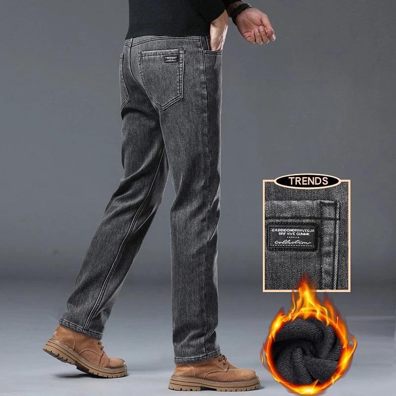 Winter Warm Jeans Men's Slim Straight Elastic Denim Pants Casual Male Clothing Fashion Plush Trousers New Hot Sale Fashion Jeans