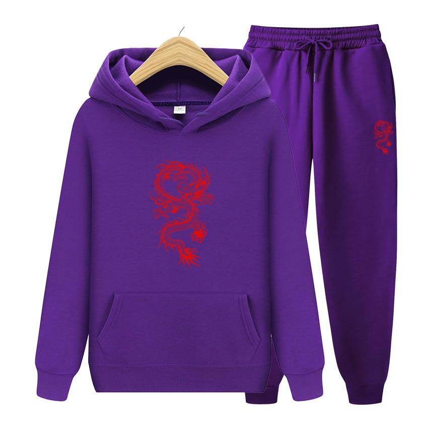 Mikina s dlouhým rukávem Jogging kalhoty Patchwork Fitness Run Suit Módní Dragon Print Teplákové soupravy Pro ženy Muži Oblečení s kapucí