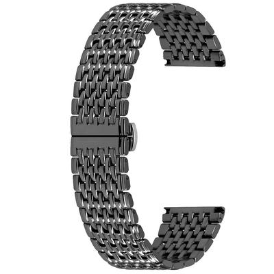 [Kai Tian] 9-Row Watch Strap Stainless Steel 20mm 22mm Watch Band Men's Women's Tapered Strap Polished Metal Deployment Buckle (Black, 22mm)