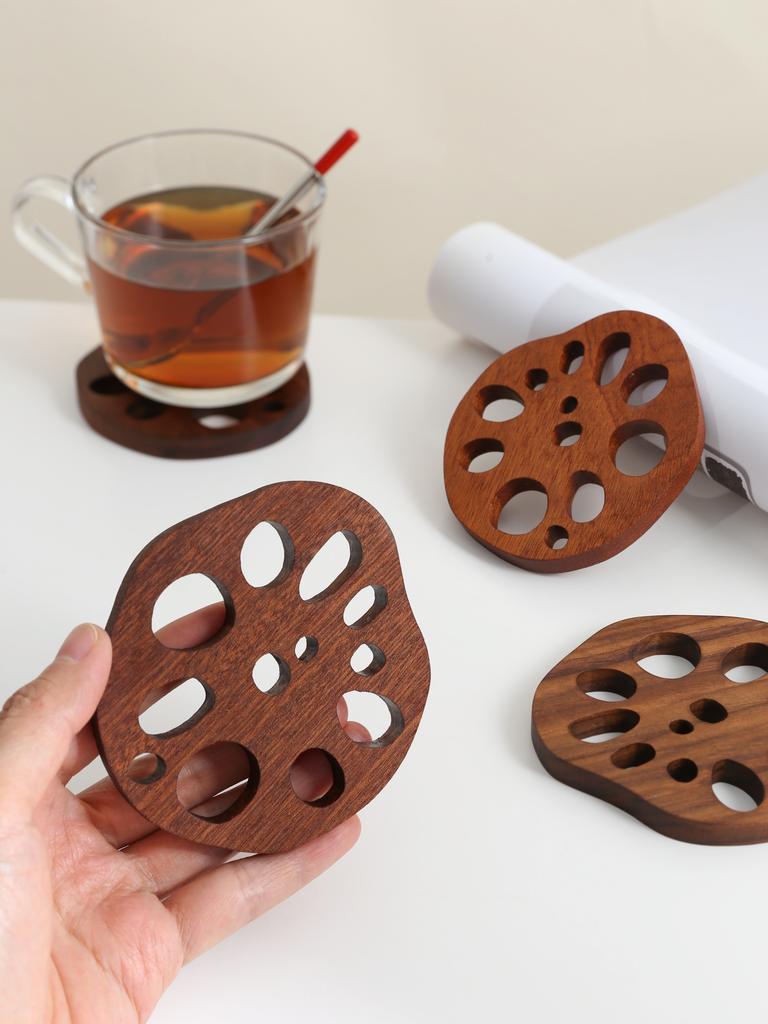 Black Walnut Lotus Root Slices Solid Wood Coaster Creative Mark Insulation Pad Anti Scalding Wooden Teacup Pad