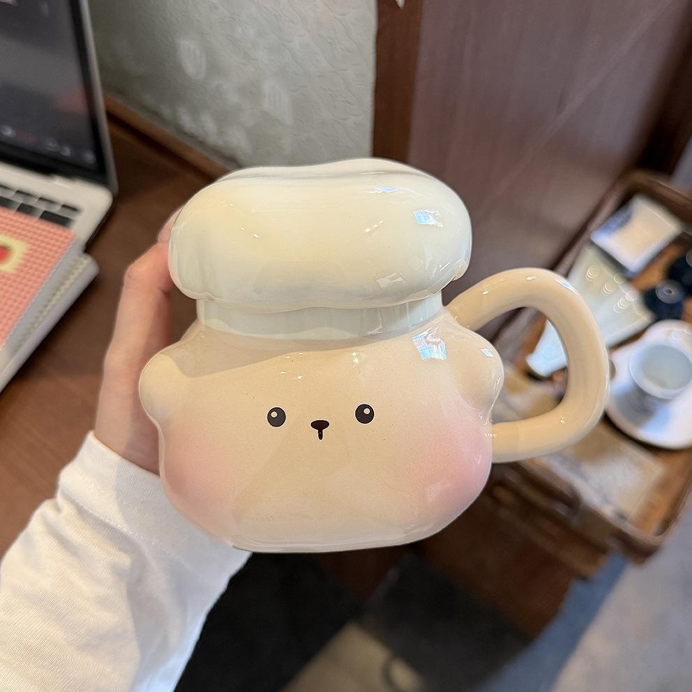 Chef Piggy Mug With Lid Spoon Bizarre Cup Ceramic Niche Drinking Cup For Girls' Birthday Gifts