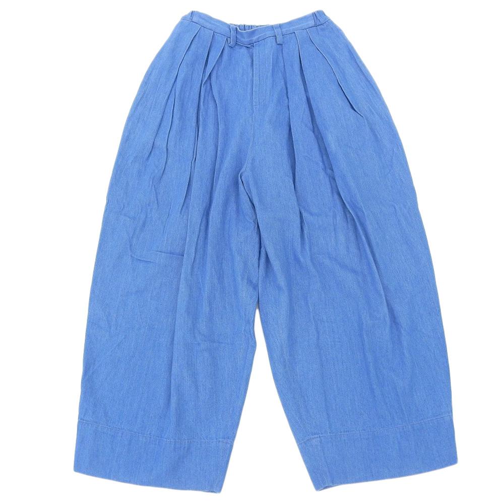 TENNE HANDCRAFTED MODERN Cotton tuck wide pants bottoms for women blue S Bottoms S blueUsed