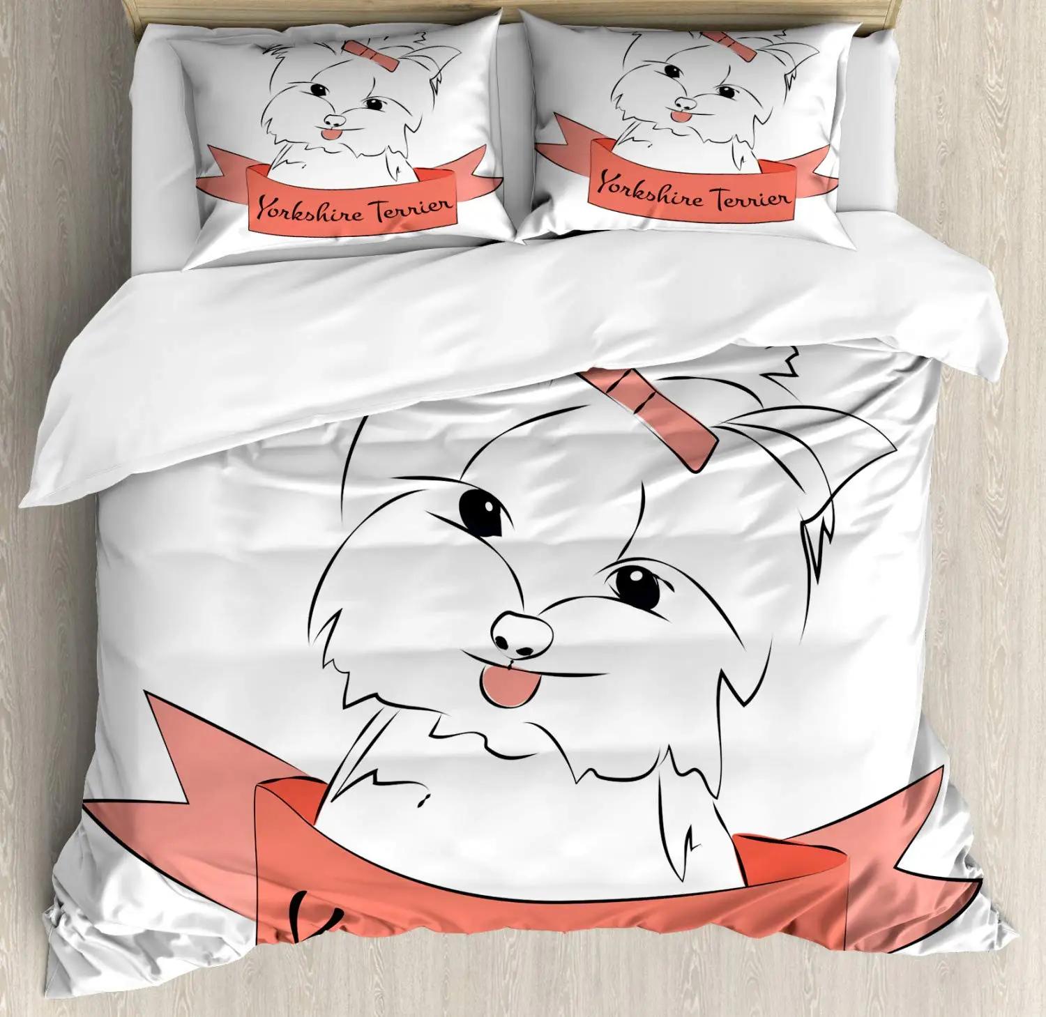 

Комплект пододеяльника Йорки Собака в наушниках Музыка 3 предмета Постельное белье для детей Девочек Мальчиков Размер Кинг Тема щенка Мягкий чехол для одеяла EU single(135x200cm)