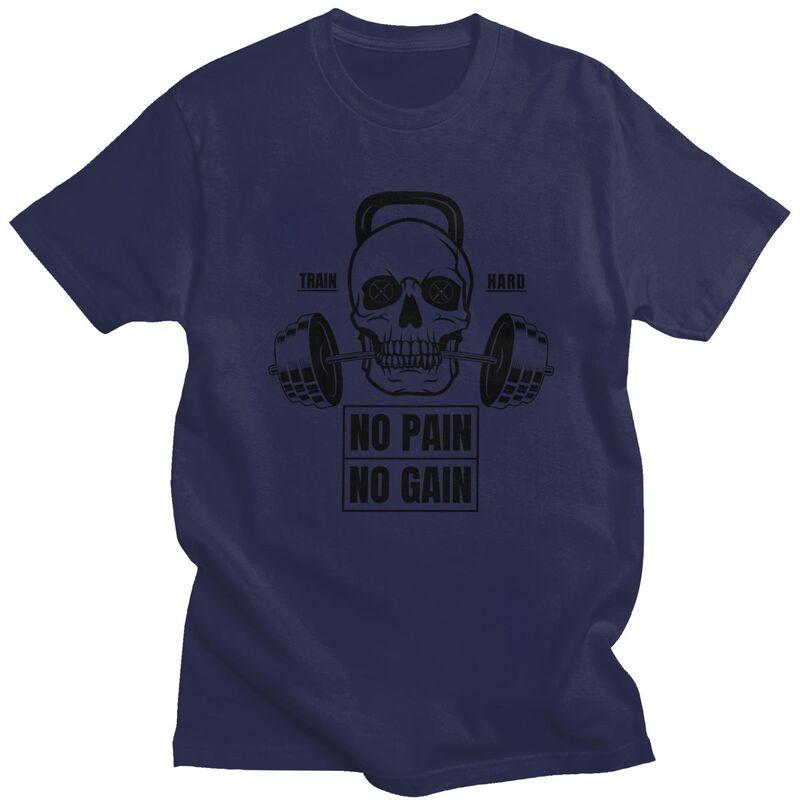 Custom No Pain No Gain T Shirts Men Pure Cotton Tee Tops Bodybuilding Fitness Gym Tshirts Casual Tshirt