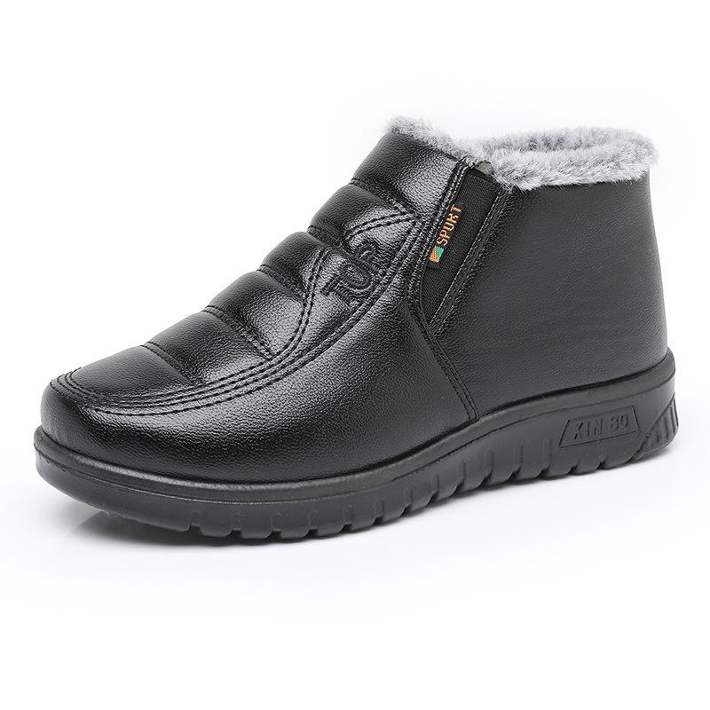 Women's Thermal Cotton Boots Velvet Snow Boots Non-slip Waterproof Leather Cotton Shoes