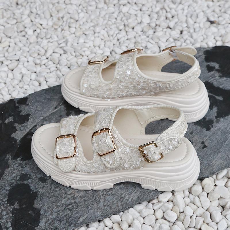 

Fashion sequined platform sandals women s summer wear 2025 new high-end sandals casual beach sandals 43