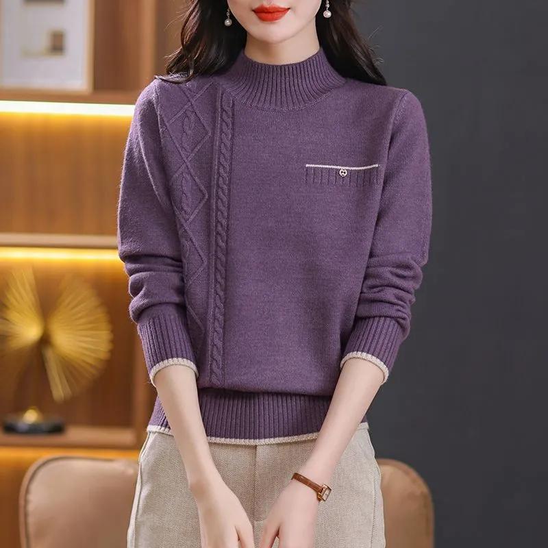 Höst- och Vinter Dammode Casual Halvpolo Stickad Underdelströja