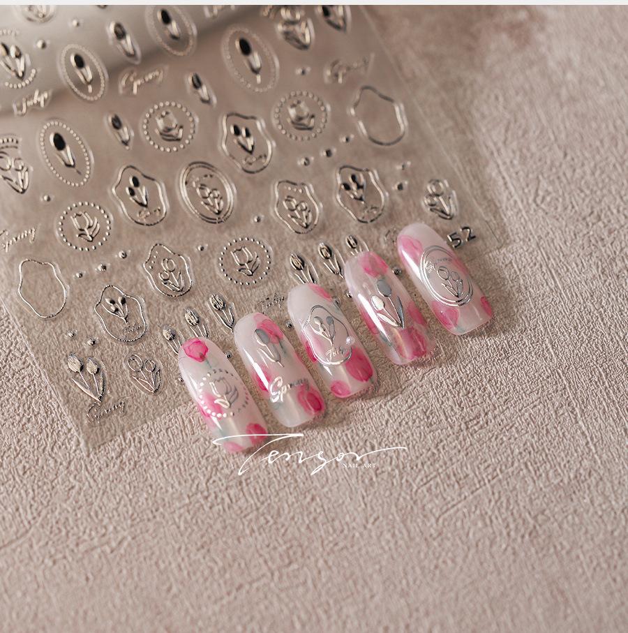 1 PCS 5D Glitter Light Pink Begonia Flower Nail Art Sticker Exquisite Design High Quality Decorative Decal Nail Sticker