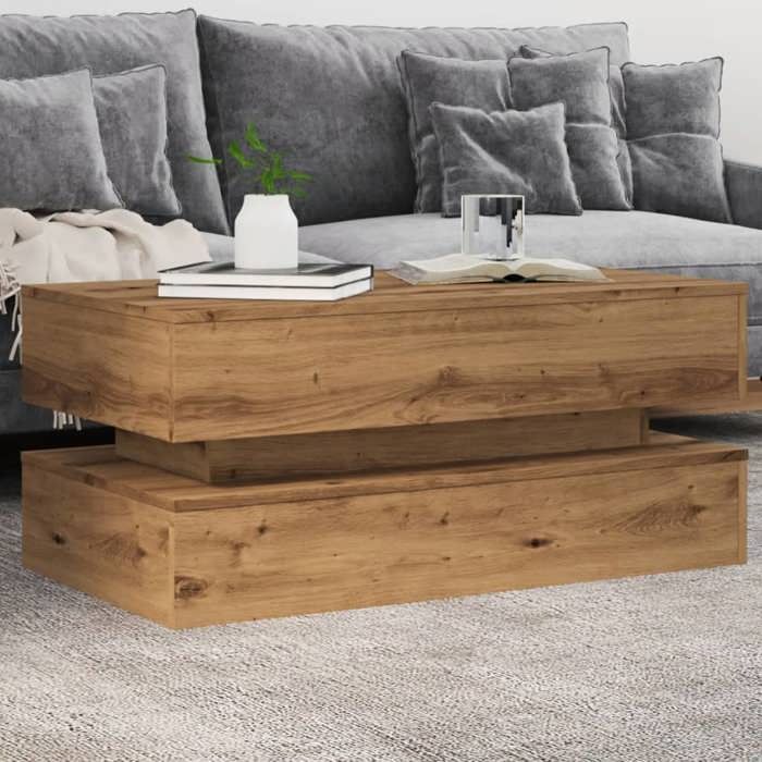 VidaXL Coffee Table with LED Lights Artisan Oak 90x50x40 Cm, Side Table, Living Room Table, End Table, 857719