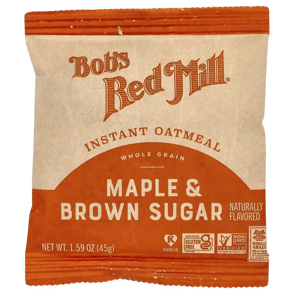 Bob's Red Mill Instant Oatmeal, Whole Grain, Maple Brown Sugar, 6 Packets, 45g (1.59oz) Per Pack