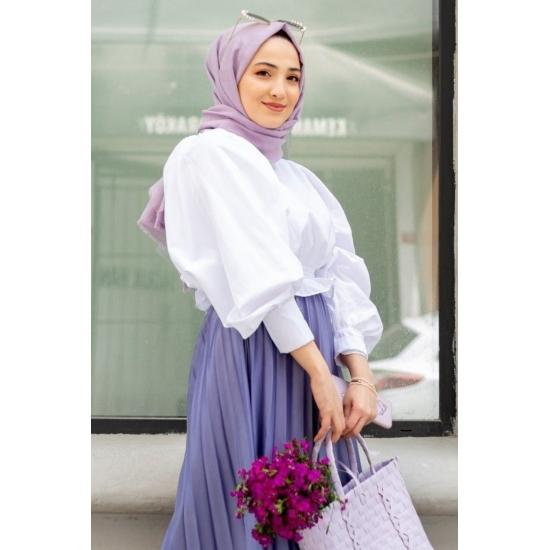 Elastic Waist Balloon Sleeve Mini Shirt