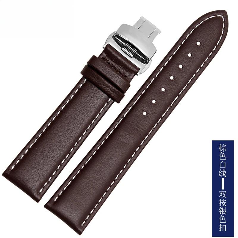 Smooth Genuine Calfskin Leather Watchband 18mm 19mm 20mm 21mm 22mm 23 Soft Straps Automatic Butterfly Buckle Business Watch Band