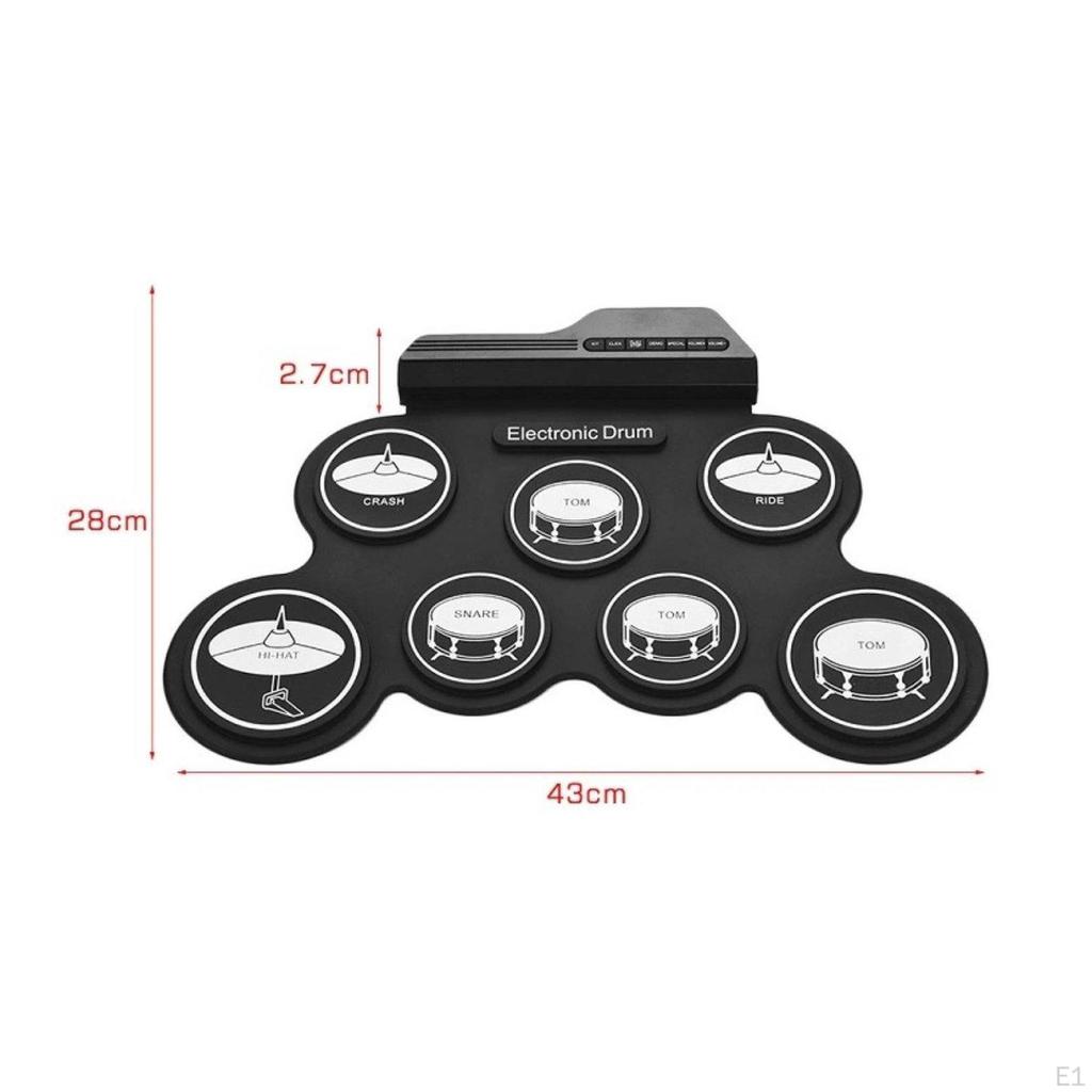 Silicone Electronic Drum Pad Foldable Roll Up Headphone Jack for Beginners, Students,