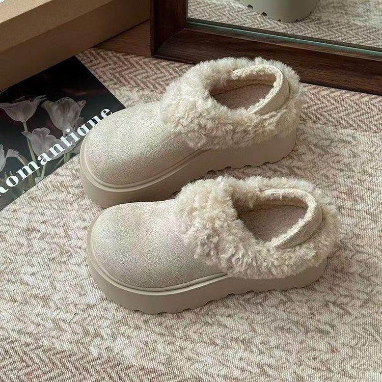 Thick soles increase height and keep warm Birkenstocks, cotton towed short tube velvet slippers, new winter fluffy shoes for two