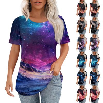 Damen Himmel Bedruckt Mode Lässig Rundhals Kurzarm T-Shirt Top