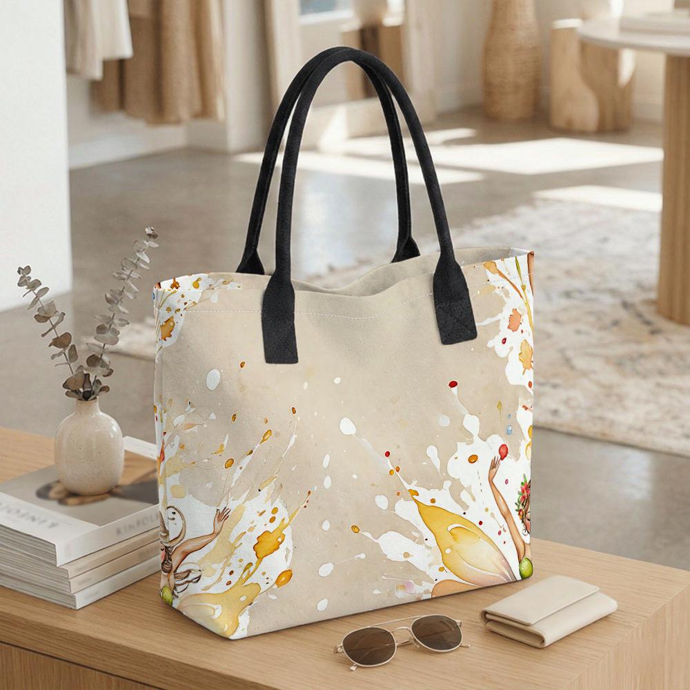 Elegant Canvas Tote Bag Artistic Printed Shoulder Bag for Women Casual Daily Use