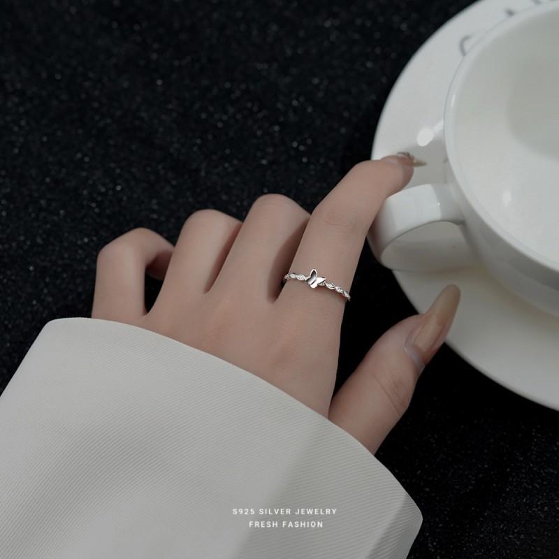 Adjustable Open Ring Women Sterling Butterfly Heart Design With Zirconia Crystals Fashion Elegant Statement Jewelry