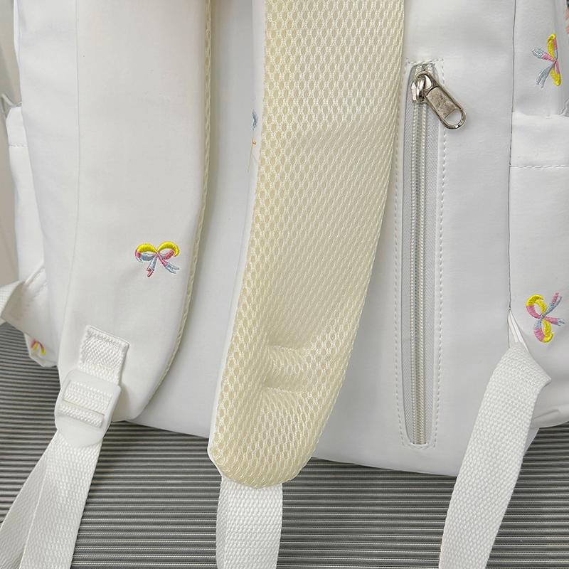 Backpack with Embroidered Bow Pattern for Teenage Girls Daily Use Cute Kawaii Style