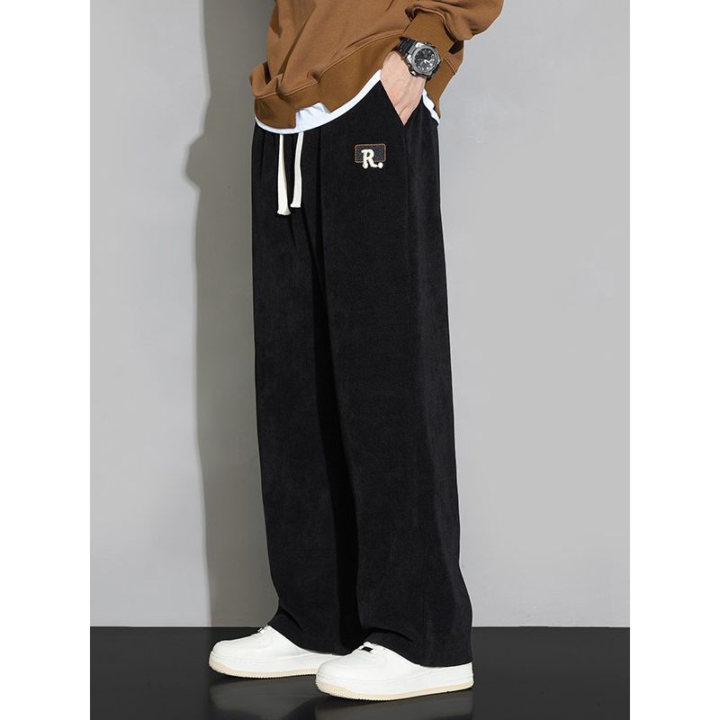 Foreign Trade Surplus Spring and Autumn New Corduroy Casual Pants for Men, Versatile Loose Hong Kong Style Straight-Leg Drawstring Drapey Long Pants