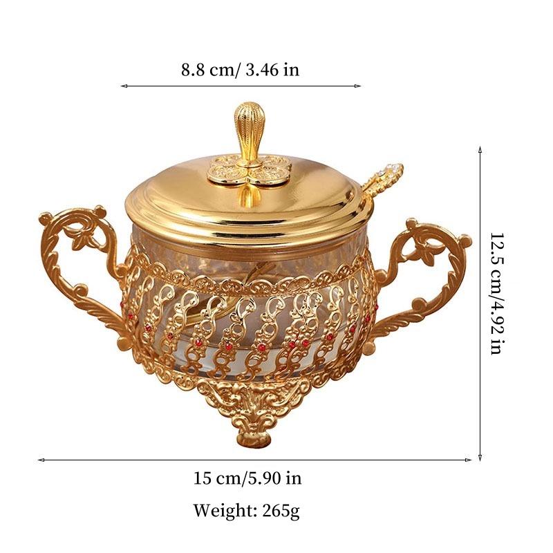 

European Style Seasoning Jar,Alloy With lid Handle Red Inlaid Gem Container Salt Butter Organizer,Coffee Beans Jar,Kitchen Tools