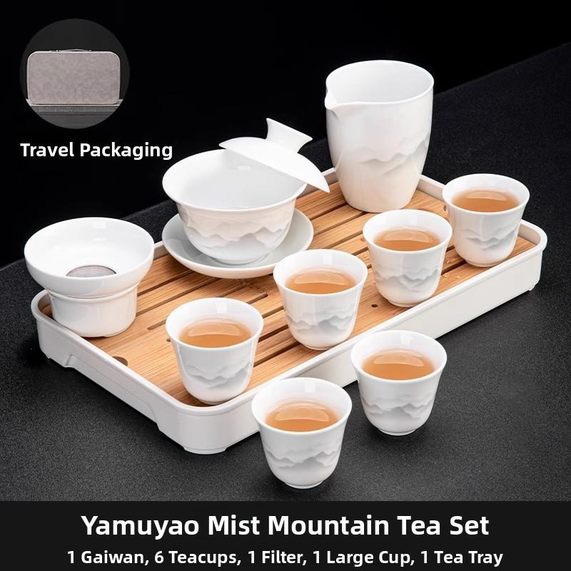 Ceramic Gongfu Tea Set Yuxi White Porcelain Tea Pot Cover Bowl And Tea Cups Set for Home Office Tea Brewing