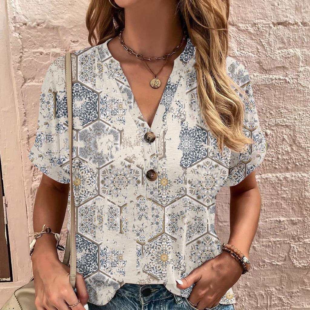 Women's T-Shirt Summer V-Neck T Shirt for Women Daily Fashion Short Sleeve Casual T-Shirt 3d Print Female Clothes