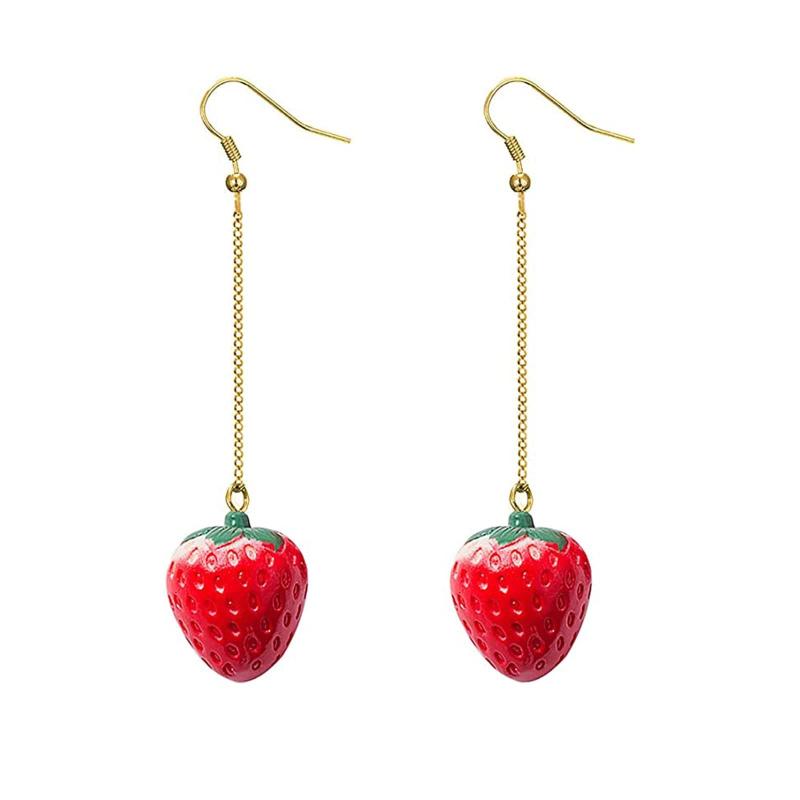 Unique Pastoral-Style Strawberry Earrings Hooks And Pendants Featuring Three-Dimensional Fruit Designs