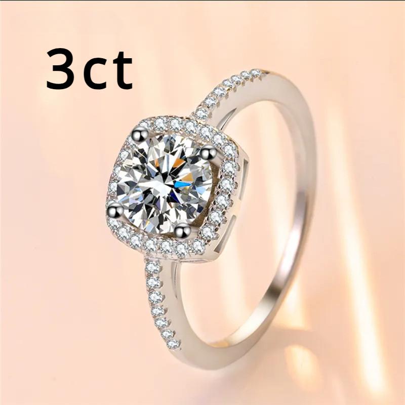 Silver 925 Platinum Plated 1-3 Carat Mozanstone 4 Claw Square Bag Birthday Ring Classic High Wedding Party Jewelry Woman Gift