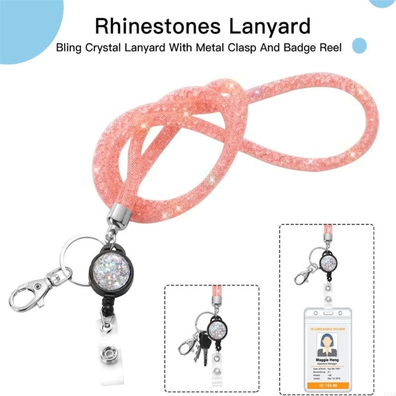 1pc Rhinestones Lanyard Badge Card Holder Lanyard for Teacher Retractable Lanyard Necklace Eyeglass Holder Lanyard for Women