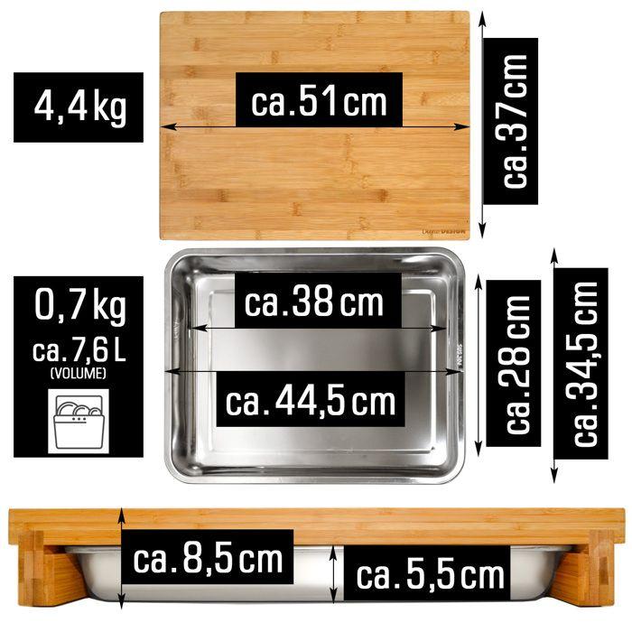 Planche À Découper En Bambou 51x37 Tranchoir Avec Tiroir En Acier Bois Naturel