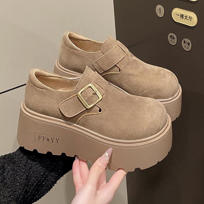 Fashion Pet-sized height-increasing thick-soled loafers 2025 autumn/Winter new style simple and versatile belt-buckle single shoes