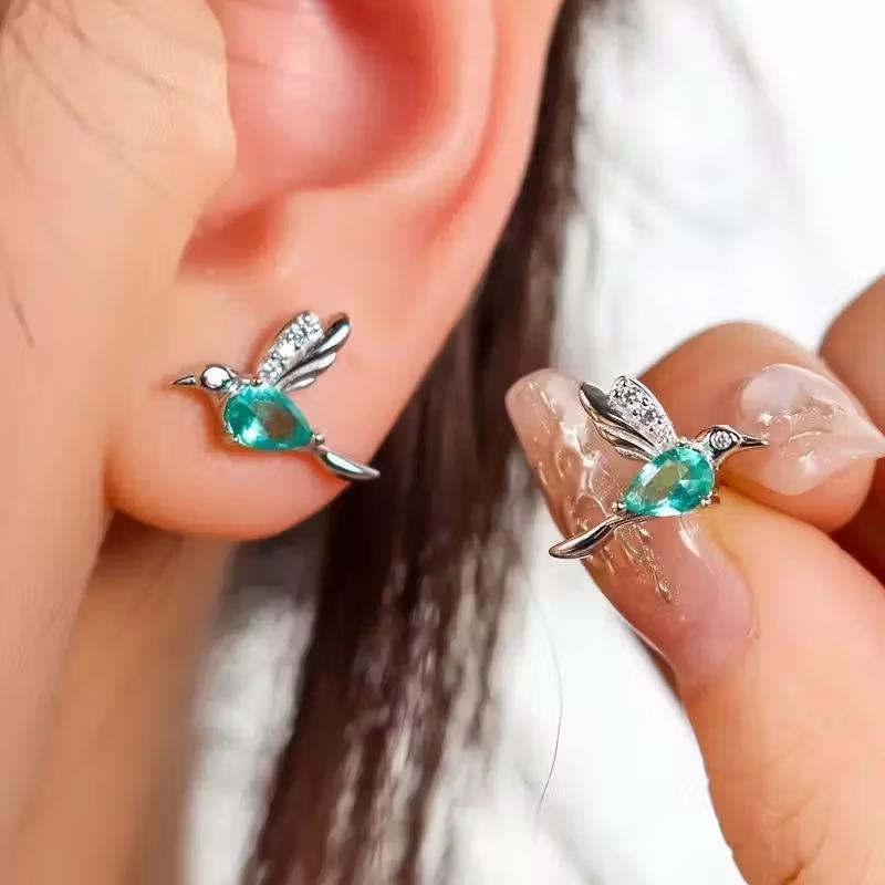 Orecchini Colibrì Smalto Gocciolato Eleganti Orecchini a Bottone da Donna Gioielli Raffinati Accessori da Festa