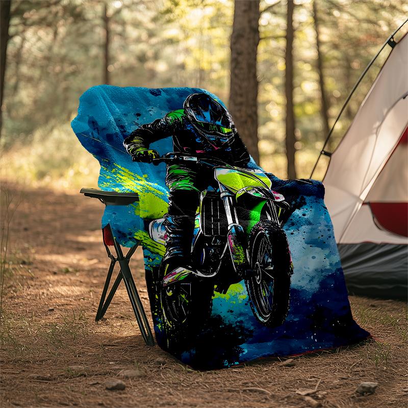 Off-road Motorcycles Theme Printed Blanket - Perfect for Couch, Bed, Travel & Outdoor Use | Machine Washable, Cozy & Durable.