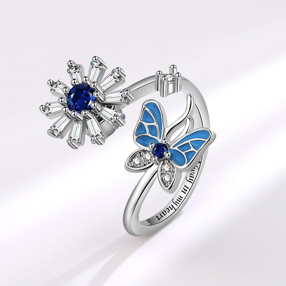 Fidget Spinner Ring Anxiety for Women Multiple Crystal Flower Eye Butterfly Animal Ring Rotate Anti Stress Wedding Jewerly