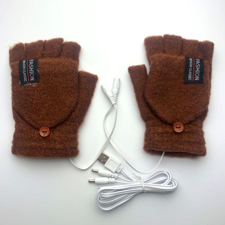 USB Heated Half-Finger Men s Winter Gloves Standard Size Back Heated кофейный