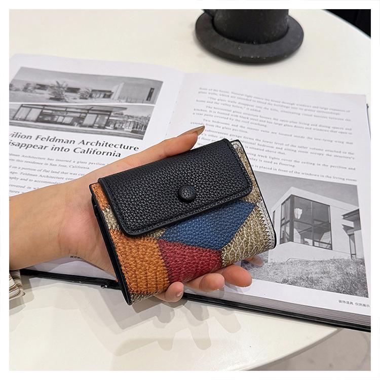 

Newly Women s Vintage Short Wallet Female Ethnic Style Contrast Color Card Holder Portable Coin Wallet for Ladies чёрный