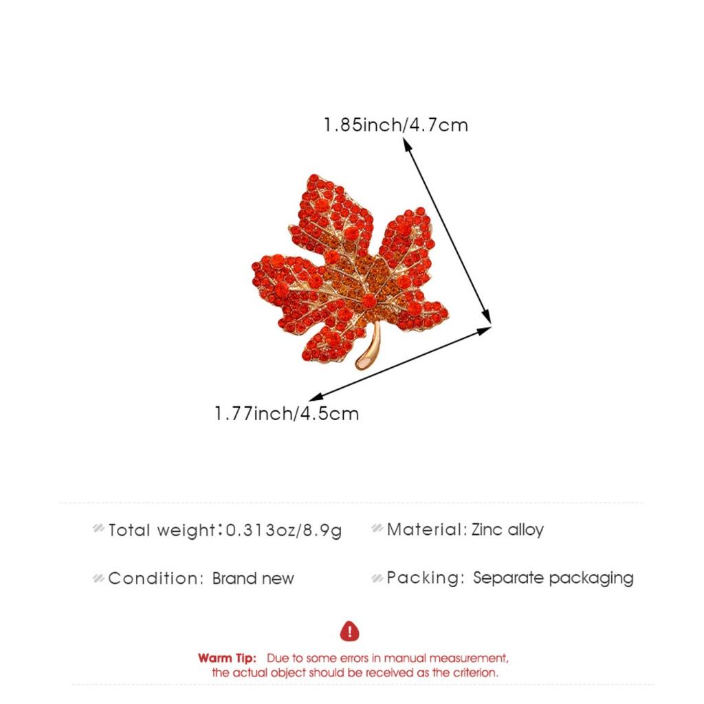 Maple Leaf Brooch with Gradient Color Stones Elegant Leaf Pin for Women
