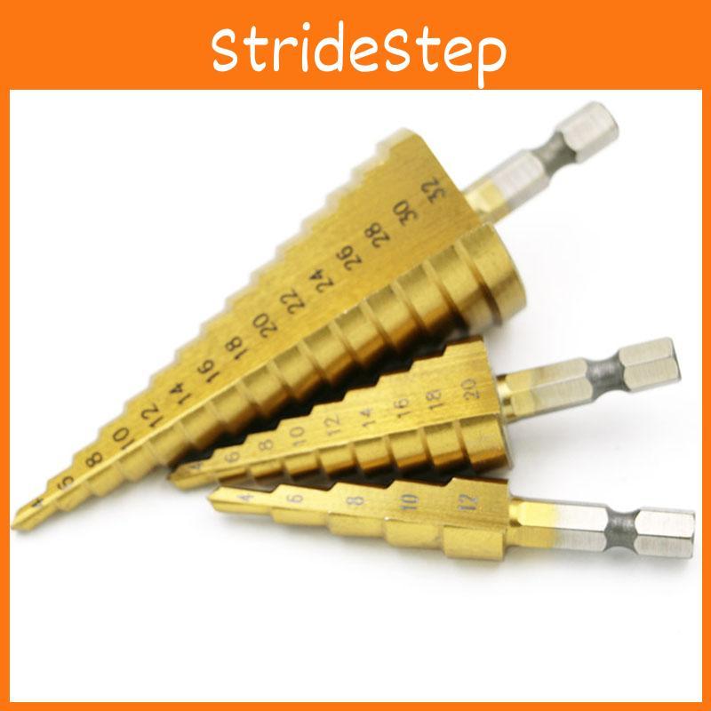 Versatile 3 Pcs 4-12/20/32mm Large Hss Steel Step Cone Drill Titanium Bit Hole Cutter Set For Various Materials