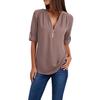 Women Ladies Zipper Button Long Sleeves Loose Chiffon Shirt Clothing