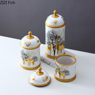 Kreative leichte Luxus Keramik Vorratsdose mit Deckel Allgemeine Dose Küche Süßigkeiten Snack Tee Organizer Europäische Heimdekoration Kunst