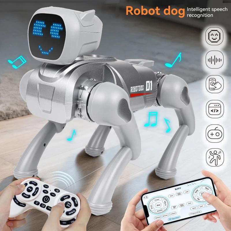 2.4G Rc Dog Sing Dancing Programming Mechanical Voice Dialogue App Remote Control Cute Expression Puppy Kids Toy Christmas Gifts