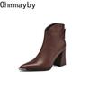 Design Metal Pointed Toe Women Ankle Boot Fashion Thick Heels Shoes  Spring Ladies Short Booties