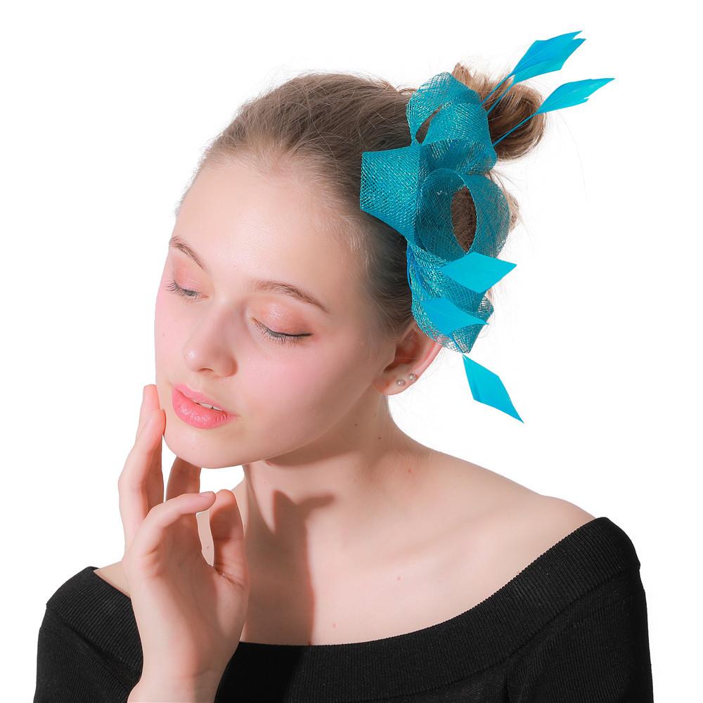 Leinengarn Einfacher und Süßer Haarkamm Federkopfschmuck Braut Seeblau Leinen Haaraccessoires Kopfblume