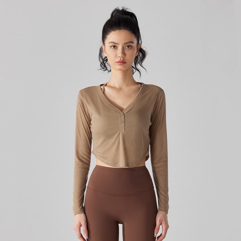 Women's Blouse Yoga Long Sleeve Loose Breathable V-Neck Sports Quick Dry Running Fitness Clothing