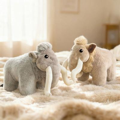Woolly Mammoth Plush Toy Realistic Fuzzy Stuffed Animal with Long Tusks Cute Ugly-Cute Elephant Doll for Kids Desk Decor And Gift