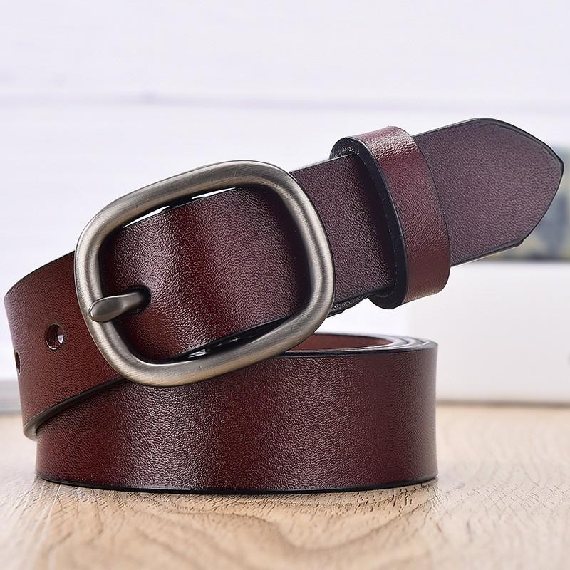 Womens Genuine Leather Belt With Pin Buckle Slim Width Business Casual Waistband Office Everyday Wear