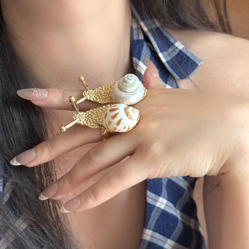 Natural Shell Snail Ring Korean Style Bohemia Finger Ring Personality Ocean Animal Ring  Decoration