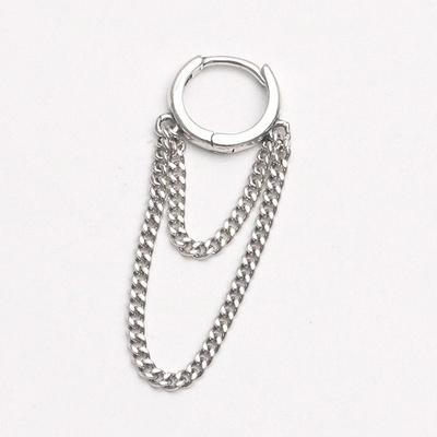 P1203W Silver S925 Mini Double-Row Chain Ring Earrings Drop Piercing